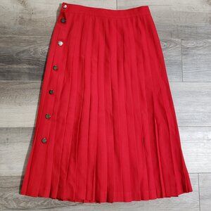 Vintage 80s Gaytown Red Pleated Skirt Side Snap Closure Preppy A-Line Midi